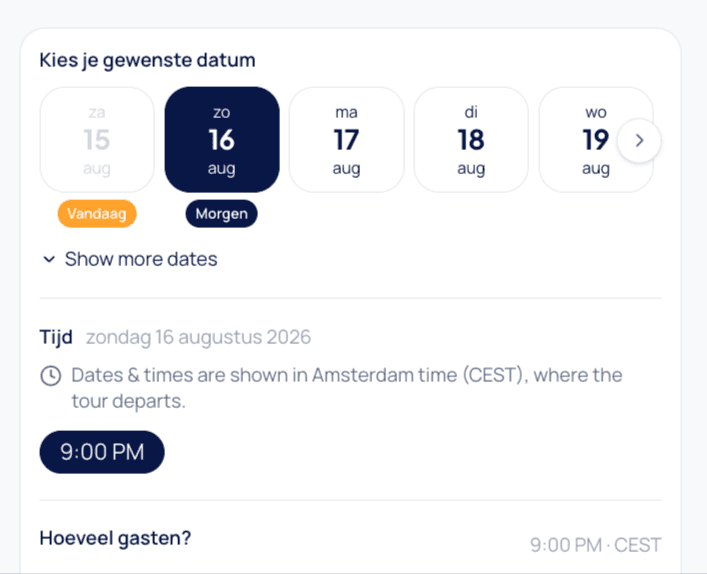 Choosing a date and time — the moment the booking is won or lost.