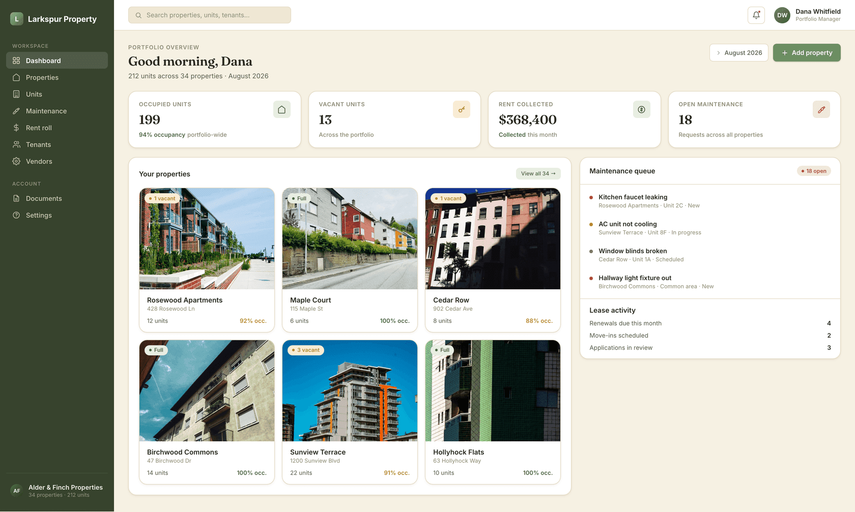 Larkspur Property homepage