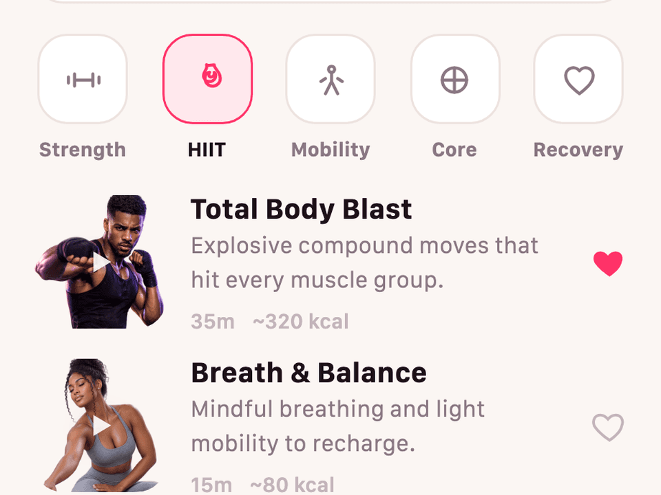 Categories: training organized by intensity, not just a list.